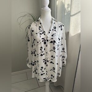 Chic Black Floral Women's Button Down Shirt